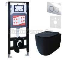 Комплект 3 в 1 Унитаз подвесной Esbano ESUPGARABM + Инсталляция Fram + Кнопка ESINLPS10SC цвет глянцевый хром