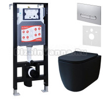 Комплект 3 в 1 Унитаз подвесной Esbano ESUPGARABM + Инсталляция Fram + Кнопка ESINOVL17MC цвет матовый хром