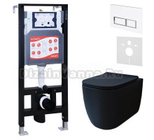 Комплект 3 в 1 Унитаз подвесной Esbano ESUPGARABM + Инсталляция Fram + Кнопка ESINPRK12GW цвет глянцевый белый