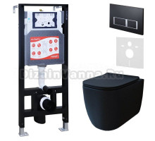 Комплект 3 в 1 Унитаз подвесной Esbano ESUPGARABM + Инсталляция Fram + Кнопка ESINPRK12MB цвет матовый черный