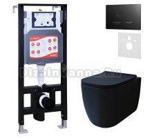 Комплект 3 в 1 Унитаз подвесной Esbano ESUPGARABM + Инсталляция Fram + Кнопка ESINSLM37MB цвет матовый черный