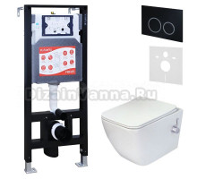 Комплект 3 в 1 Унитаз подвесной Esbano ESWBLEONWN + Инсталляция Fram + Кнопка ESINKRG11MB цвет матовый черный