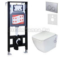 Комплект 3 в 1 Унитаз подвесной Esbano ESWBLEONWN + Инсталляция Fram + Кнопка ESINKRG11MC цвет матовый хром