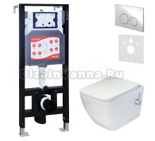 Комплект 3 в 1 Унитаз подвесной Esbano ESWBLEONWN + Инсталляция Fram + Кнопка ESINKRG11SC цвет глянцевый хром