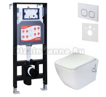 Комплект 3 в 1 Унитаз подвесной Esbano ESWBLEONWN + Инсталляция Fram + Кнопка ESINLPS10GW цвет глянцевый белый