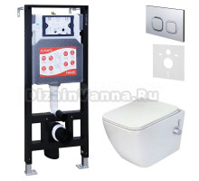 Комплект 3 в 1 Унитаз подвесной Esbano ESWBLEONWN + Инсталляция Fram + Кнопка ESINLPS10MC цвет матовый хром