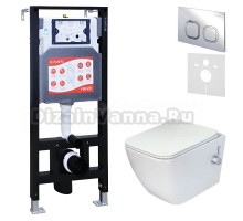 Комплект 3 в 1 Унитаз подвесной Esbano ESWBLEONWN + Инсталляция Fram + Кнопка ESINLPS10SC цвет глянцевый хром