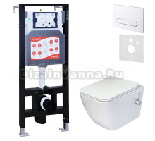 Комплект 3 в 1 Унитаз подвесной Esbano ESWBLEONWN + Инсталляция Fram + Кнопка ESINOVL17GW цвет глянцевый белый