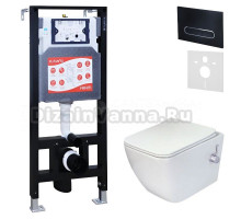 Комплект 3 в 1 Унитаз подвесной Esbano ESWBLEONWN + Инсталляция Fram + Кнопка ESINOVL17MB цвет матовый черный