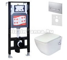 Комплект 3 в 1 Унитаз подвесной Esbano ESWBLEONWN + Инсталляция Fram + Кнопка ESINOVL17MC цвет матовый хром