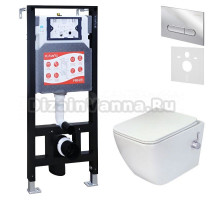 Комплект 3 в 1 Унитаз подвесной Esbano ESWBLEONWN + Инсталляция Fram + Кнопка ESINOVL17SC цвет глянцевый хром