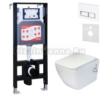 Комплект 3 в 1 Унитаз подвесной Esbano ESWBLEONWN + Инсталляция Fram + Кнопка ESINPRK12GW цвет глянцевый белый