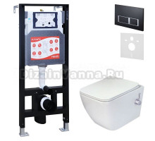 Комплект 3 в 1 Унитаз подвесной Esbano ESWBLEONWN + Инсталляция Fram + Кнопка ESINPRK12MB цвет матовый черный