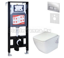 Комплект 3 в 1 Унитаз подвесной Esbano ESWBLEONWN + Инсталляция Fram + Кнопка ESINPRK12SC цвет глянцевый хром