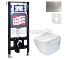 Комплект 3 в 1 Унитаз подвесной Esbano ESWBLEONWN + Инсталляция Fram + Кнопка ESINMTK60ST цвет сатин