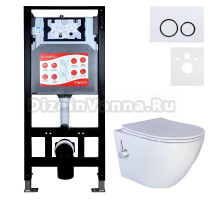 Комплект 3 в 1 Унитаз подвесной Esbano ESWBTERUWN + Инсталляция Fram + Кнопка ESINKRG11GW цвет глянцевый белый