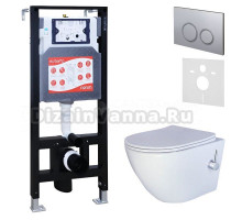 Комплект 3 в 1 Унитаз подвесной Esbano ESWBTERUWN + Инсталляция Fram + Кнопка ESINKRG11MC цвет матовый хром