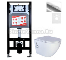 Комплект 3 в 1 Унитаз подвесной Esbano ESWBTERUWN + Инсталляция Fram + Кнопка ESINKRG11SC цвет глянцевый хром