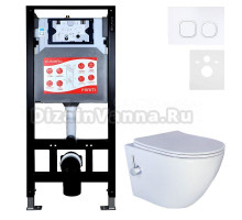 Комплект 3 в 1 Унитаз подвесной Esbano ESWBTERUWN + Инсталляция Fram + Кнопка ESINLPS10GW цвет глянцевый белый