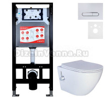 Комплект 3 в 1 Унитаз подвесной Esbano ESWBTERUWN + Инсталляция Fram + Кнопка ESINOVL17GW цвет глянцевый белый