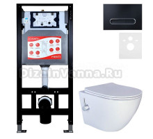 Комплект 3 в 1 Унитаз подвесной Esbano ESWBTERUWN + Инсталляция Fram + Кнопка ESINOVL17MB цвет матовый черный