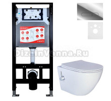 Комплект 3 в 1 Унитаз подвесной Esbano ESWBTERUWN + Инсталляция Fram + Кнопка ESINOVL17SC цвет глянцевый хром