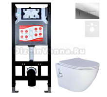 Комплект 3 в 1 Унитаз подвесной Esbano ESWBTERUWN + Инсталляция Fram + Кнопка ESINPRK12SC цвет глянцевый хром
