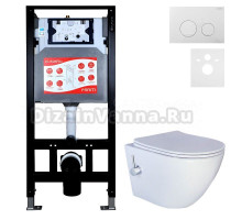 Комплект 3 в 1 Унитаз подвесной Esbano ESWBTERUWN + Инсталляция Fram + Кнопка ESINSLM37GW цвет глянцевый белый