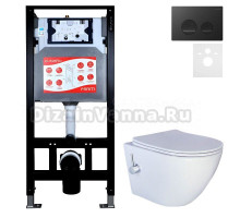 Комплект 3 в 1 Унитаз подвесной Esbano ESWBTERUWN + Инсталляция Fram + Кнопка ESINSLM37MB цвет матовый черный