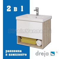 Тумба с раковиной Dreja Perfecto 60 подвесная, дуб эврика, белый глянец