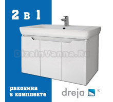 Тумба с раковиной Dreja Q(D) 80 подвесная, белый глянец