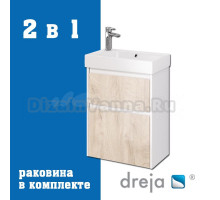 Тумба с раковиной Dreja Slim 55 подвесная, белый глянец, дуб кантри