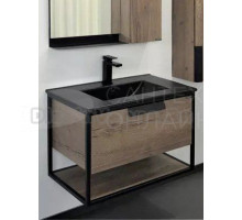 Тумба с раковиной Comforty Бонн 75 подвесная, темный дуб, с черной матовой раковиной Comforty 75E