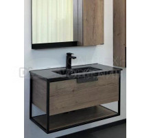 Тумба с раковиной Comforty Бонн 90 подвесная, темный дуб, с чёрной матовой раковиной Comforty 90E