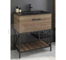 Тумба с раковиной Comforty Бредфорд 75 напольная, темный дуб,  раковиной Comforty 75E черная матовая