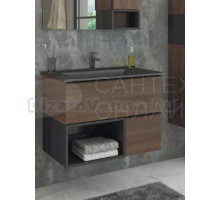 Тумба с раковиной Comforty Франкфурт 75 подвесная, шоколадно-коричневый дуб, с раковиной COMFORTY 75E черная матовая