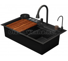 Многофункциональная мойка для кухни D&K 75х46, со смесителем, dark gun grey