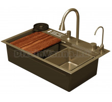 Многофункциональная мойка для кухни D&K 75х46, со смесителем, matt gold