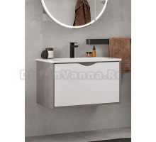 Тумба с раковиной EQUIL Smile 80.1Y подвесная, белый софт, лен антрацит