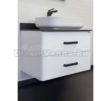 Тумба с раковиной Comforty Амстердам 75 подвесная, глянцевая белая, со столешницей под мрамор Калакатта Блэк