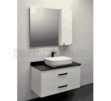 Мебель для ванной комнаты Comforty Амстердам 95 подвесная, глянцевая белая, с черной матовой столешницей