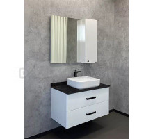 Мебель для ванной комнаты Comforty Амстердам 95 подвесная, глянцевая белая, со столешницей под мрамор Калакатта Блэк