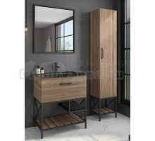 Мебель для ванной комнаты Comforty Бредфорд 75 напольная, темный дуб, с раковиной Comforty 75E черная матовая