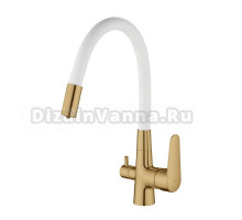 ESKO, Смеситель для кухни золото, гибкий излив, кран с белым изливом, латунь, 10 лет гарантии
