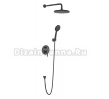 VODA. Душевая система скрытого монтажа, нержавеющая сталь, лейка и шланг в комплекте, цвет черный, гарантия 7 лет