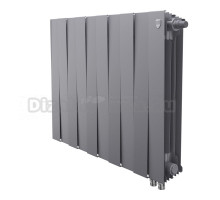 Радиатор биметаллический секционный Royal Thermo PianoForte 500 VR80 12 секций, дизайнерский, нижнее правое подключение, серебристый