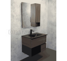 Мебель для ванной комнаты Comforty Франкфурт 75 подвесная, шоколадно-коричневый дуб, с раковиной COMFORTY 75E черная матовая