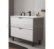 Тумба с раковиной EQUIL Smile 100.2Y напольная, белый софт, лен антрацит