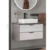 Тумба с раковиной EQUIL Smile 80.2Y со столешницей, подвесная, белый софт, лен антрацит