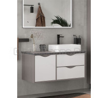 Тумба с раковиной EQUIL Smile 100.2Y.1D со столешницей, раковина справа, подвесная, белый софт, лен антрацит